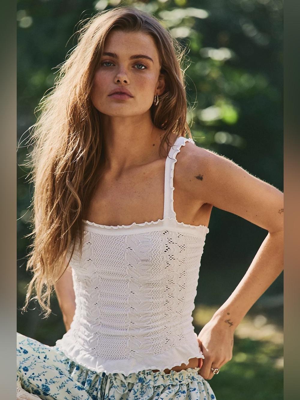 FREE PEOPLE | ✨NEW✨ So Soft Frill Square Neck Tank in Clean Ivory